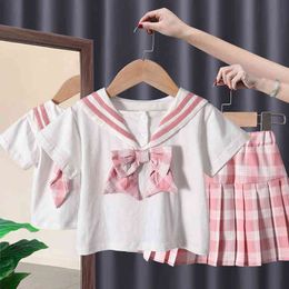 Sweet Clothing Sets Baby Child College Style Short Sleeve Blouse+ Shorts Plaid Suits Summer Children's Clothing G220509