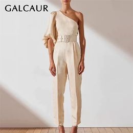 GALCAUR Korean Jumpsuit Women Collar Diagonal Puff Sleeve Off Shoulder High Waist Waist Jumpsuits Female Spring New Clothes T200509