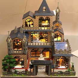 dolls house lighting kits Australia - DIY Wooden Doll House Kit Miniature with Furniture Light Casa European Villa Dollhouse Toys Roombox for Adults Christmas Gifts 220627