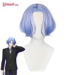 L-email wig Synthetic Hair SK8 the Infinity Langa Cosplay Wig Blue Short Men s Heat Resistant220505