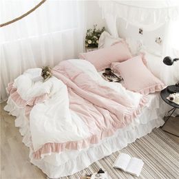 Bedding Sets Princess Style Girls 100% Cotton Bed Linen Ruffles Duvet Cover BedSkirt PillowcaseBedding