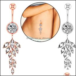 Navel Bell Button Rings Body Jewelry Fashion Dangle Bars Crystal Leaves Tassel Piercing Umbilical Nail Drop Delivery 2021 I19Yx