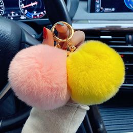 Rex rabbit hair ball keychain favor female cute car key pendant plush schoolbag pendants accessories key chain in stock