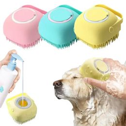 pet washing UK - Soft Silicone Dog Brush Pet Shampoo Massager Bath Brush Bathroom Puppy cat Washing Massage Dispenser Grooming Shower Brush F0802