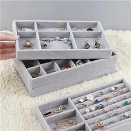 4pcs lot Jewelry Organizer Velvet Jewelry Storage Tray Display Ring Bracelet Necklace Storage Box Showcase Drawer Organizer 210330