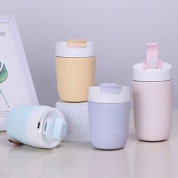Water Bottles Simple girl heart new double drinking straw dual-use thermos cup male and female students fashion car coffee cup