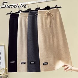SURMIITRO Fashion Autumn Winter Warm Knitted Midi Long Skirt Women Korean Style Mid-Length High Waist Pencil Female 220317