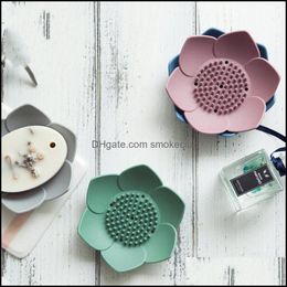 Soap Dishes Bathroom Accessories Bath Home Garden Lotus Shape Portable Soaps Storage Sile Plates Shower Holder Anti Skid Box Holders Case