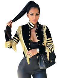 Echoine Women Sexy Jacket Fashion Casual Gold Strip Tassel Coat Female Long Sleeve Military Golden Stripes Clothes 3XL 220815