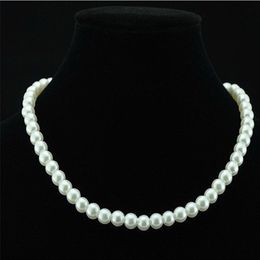 Classic Elegant White 7.5 mm Diameter Pearl Necklace for Women Men Girls Teens Wedding Banquet Necklaces Trend