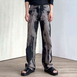 2021 New Arrival Tie Dye Retro Washed Men Hip Hop Jeans Trousers Distressed Straight Dark Academia Vintage Denim Pants Spodnie T220803