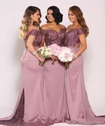 Light Purple Bridesmaid Dresses 2022 Mermaid Off The Shoulder Lace Applique Beded Custom Made Floor Length Plus Size Sleeveless Maid Of Honour Gown Vestidos 401 401