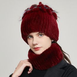 Beanie/Skull Caps Selling Rex Hair Hat Scarf Set Winter Thickened Warm Ear Protection Fur Female Knitted Windproof Cap Davi22