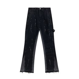 Men's Fashion Flared Pants High Street Jeans Vintage Washed Distressed Trousers