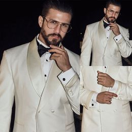 Solid Wedding Tuxedos Double Breasted Shawl Lapel Groom Dinner Business Evening Suit Wear