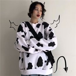 kawaii Korean Women's Clothing spring autumn oversize pullovers Dairy cow print women sweatshirt fashion vestidos femininos new T200311