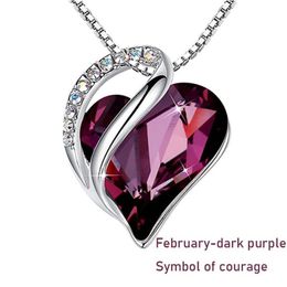 Chains Love Heart Crystal Pendant Necklace January to December Birthstone Jewellery Choker Valentine's Day Mother's Anniversary Giftch 2177