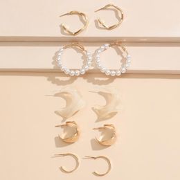 Hoop & Huggie Set Of 5 C-shaped Earrings Fashion Gold Pearl Ear Clips Cuff Women Fake Cartilage Clip EarringsHoop