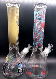 14 inch Beautiful Hand Painting Glass Water Bong Hookah Oil Dab Rigs Smoking Pipe Two Types to Choose