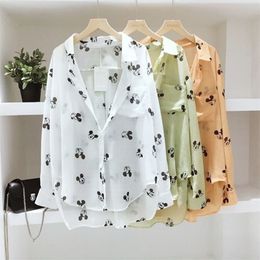 Women Spring Summer Style Transparent Chiffon Blouses Shirts Lady Casual Long Sleeve See Through Anti-sunshine Blusas Top ZZ0701 220516