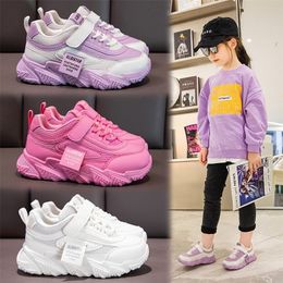 Spring Kids Sneakers PU Girls Casual Mesh Solid Pink Light Boys White Hook & Loop Children Non-slip Sports Shoe Fashion 220429