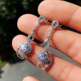 Dangle & Chandelier Fashion 925 Sterling Silver Earrings Luxury Simulated Diamond CZ Wedding For Women Classic Engagement Jewellery WholesaleD