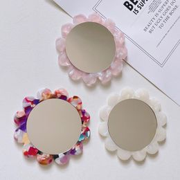 flower spa Canada - Compact Mirrors Flower Shaped Acetic Acid Makeup Mirror Handheld Circular Hand SPA Salon Cosmetic