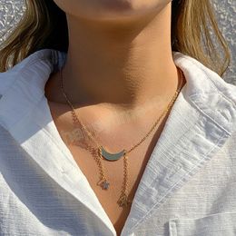 Minimalism Moon Crescent Star Pendant Choker Necklace for Women Girls Clavicle Chest Thin Chain Jewellery