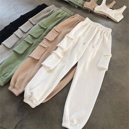 Spring Autumn Vintage Patchwork Joggers Sweatpants Harajuku Woman Trousers Elastics High Waist Solid Pants 5 Colors 220811