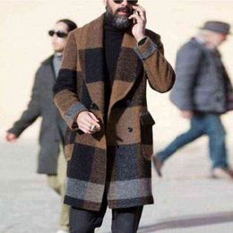 Men's Wool & Blends Men Coats Overcoat Male Winter Warm Clothes Outwear Long Black White Plaid Coat Plus Size T220810