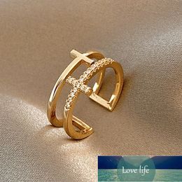 Trendy Minimalist Gold Silver Colour Cross Rings Geometric Double Layer Open Adjustable Ring For Women Party Wedding Jewellery Gift