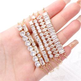 Link, Chain Fashion Charm Zircon Geometry Bracelets For Women High-quality Copper Gold Plated Box Jewelry Elegance Wedding Party Gift