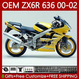 OEM Body For KAWASAKI NINJA ZX-6R ZX 6R 600 CC 6 R ZX-636 ZX-600 00-02 Bodywork 133No.153 ZX 636 600CC ZX636 2000 2001 2002 ZX600 ZX6R 00 01 02 Injection Yellow black Fairing