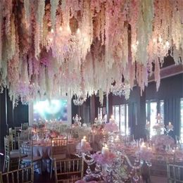 100pcs/lot 24 Colours Artificial Silk Flower Wisteria Flower Vine Home Garden Wall Hanging Rattan Xmas Party Wedding Decoration T200103