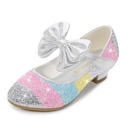 Girls' Leather Shoes Princess CHILDREN'S Shoes round-Toe Soft-Sole Big girls High Heel Princess Crystal Shoes LJ201203