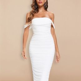 BEAUKEY Autumn Sexy White Long Bodycon HL Bandage Dresses Women Off Shoulder Party Club Celebrity High Quality Vestido XL 220510