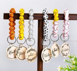 DIY Beaded Bracelet Keychain Monogram Pendant Party Favor Sports Ball Soccer Baseball Basketball Wooden Bead Bracelet 8 Colors DW6771