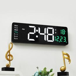 Wall Clocks Large Digital Clock Remote Control LED Temp Date Week Display Table Wall-mounted Alarms Living Room DecorationWall