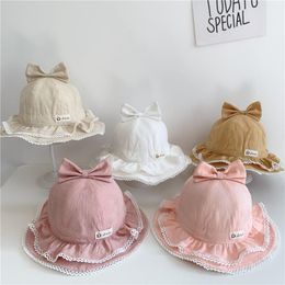 Caps & Hats Spring Summer Baby Bucket Hat Double Layer Solid Colour Girl Fisherman Cute Bow Kids Born Sun HatsCaps