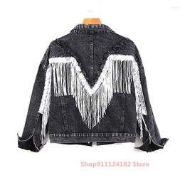Women's Jackets Personalised Back Sequined Fringed Denim Jacket Female Spring And Autumn Korean Loose Wild Trend