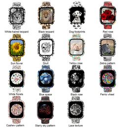 Leopard Rose Skull Printing Silicone Straps With Protective Case Ersättning Armband Wrist Bands for Apple Watch Series 6 5 4 3 2 1 SE 38mm 42mm 40mm 44mm