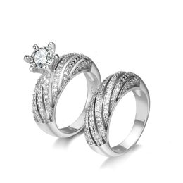 Akcesoria wybuchowe gorąca sprzedaż pierścienia pary Diamond kryształ pierścień sześcien cyrkonu Zestaw obrączki koron