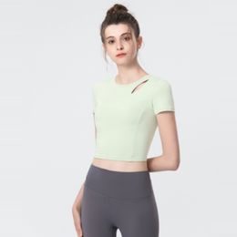 LU LU LEMONS Feme Clothes Yoga New Fiess Sports Trend Round Neck Tight fitting Beautiful Back Casu Running Short sleeved Vest
