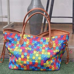 Puzzle Jigsaw Duffel Bag DOMIL Blanks Wholesale Rainbow Canvas Endless Tote Large Capacity Outdoor Travel Bags Western Style Carry Purse DOMIL1851