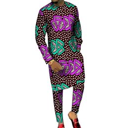 Dashiki Print Mens Long ShirtsTrousers Custom Made Pant Sets Ankara Fashion Male Groom Suits Plus Size African Party Clothes 201204
