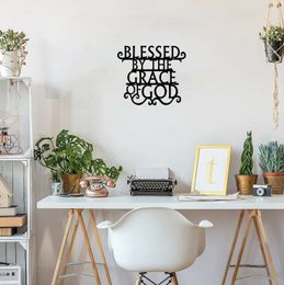 Blessed by The Grace of God Metal Wall Art Sign Iron Art Wall Decor Plaque Metal Wall Art