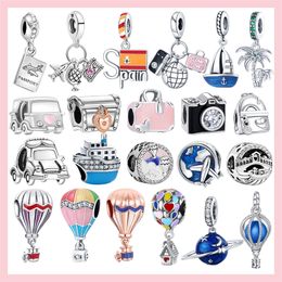 925 Sterling Silver Travel Beads Hot Air Balloon Globe Suitcase Charms Fit Bracelet