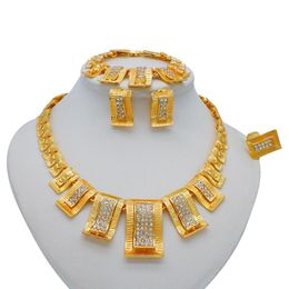 Earrings & Necklace Dubai Gold Fashion Bridal Wedding Ring Jewellery Sets Nigeria Jewellery Set Bracelet For Women African NecklaceEarrings