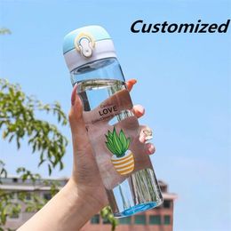 520ML Plastic Water Bottles Personalised Outdoor Sports Safety PC Drinking Coffee Cup Students Gift Printed Customised 220706