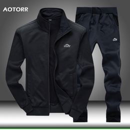 Men Tracksuit Set Polyester Sweatshirt Spring Sporting Fleece Jacket Pants Casual Mens Sports Suit Sportswear 4XL 201109